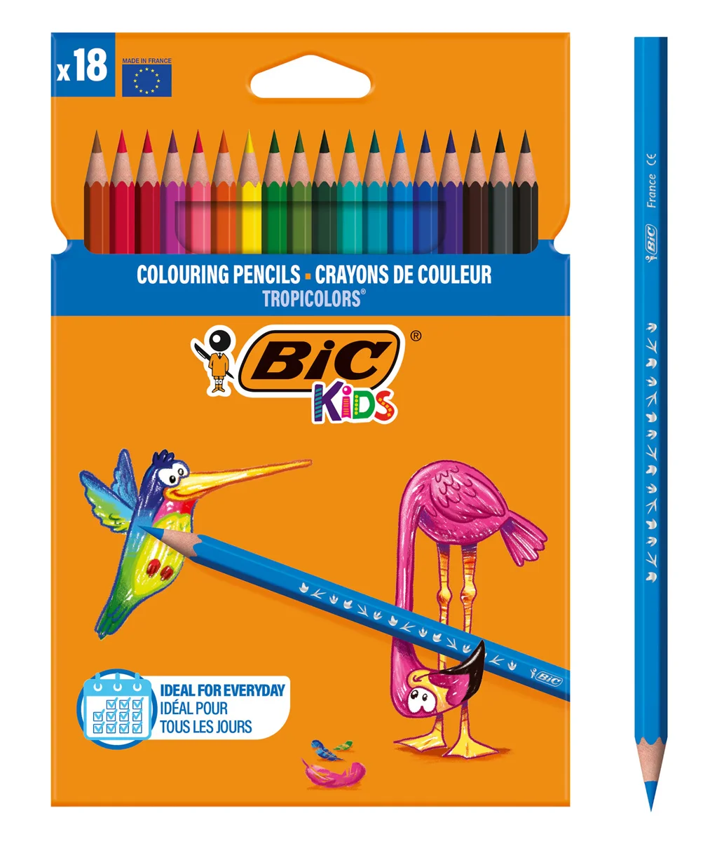 Φωτογραφία προϊόντος: BIC σετ χρωματιστές ξυλομπογιές Kids Tropicolors, εξάγωνες, 18τμχ