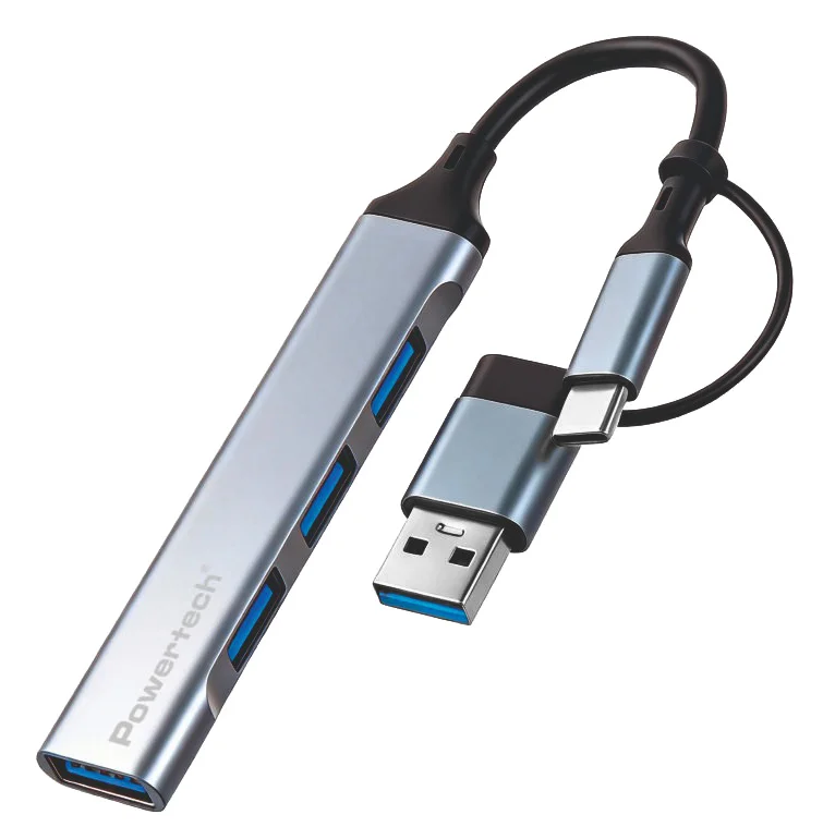 Φωτογραφία προϊόντος: POWERTECH USB hub PTR-0206, 4x θυρών, USB 3.0, 5Gbps, USB & USB-C σύνδεση, γκρι