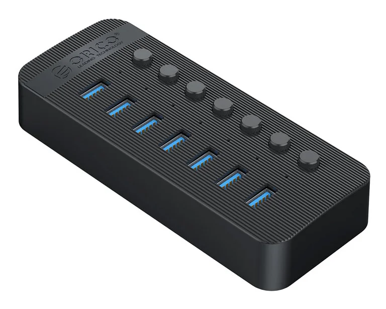 Φωτογραφία προϊόντος: ORICO USB hub CT2U3-7AB με διακόπτες, 7x θυρών, USB 3.0, 5Gbps, USB σύνδεση, μαύρο