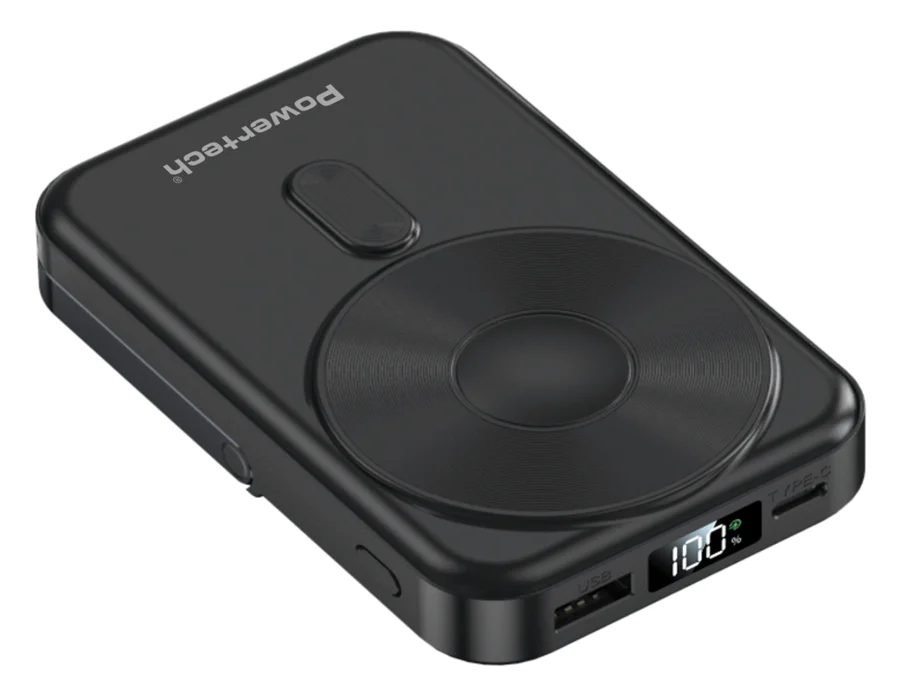 Φωτογραφία προϊόντος: POWERTECH power bank με οθόνη PT-1416, 10000mah, magnetic wireless, 22.5W, μαύρο