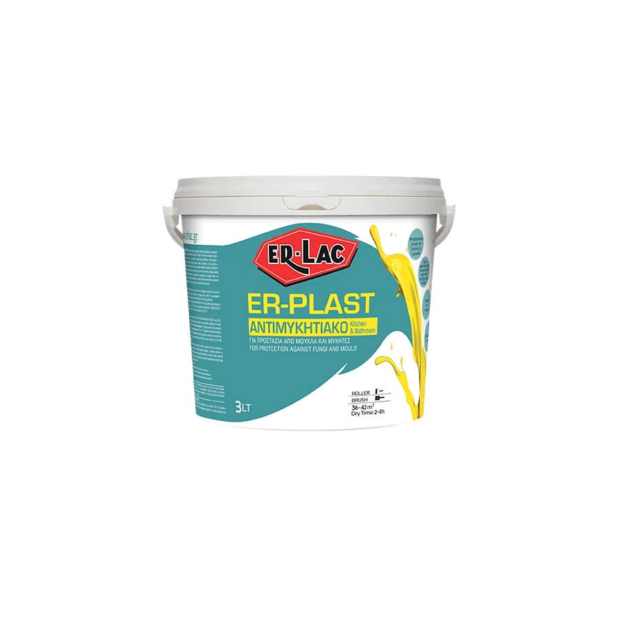 Φωτογραφία προϊόντος: ER-LAC Er Lac ER-PLAST KITCHEN AND BATHROOM ANTIMYKHTIAKO - Αντιμουχλικό Πλαστικό χρώμα, Κορυφαίας Ποιότητας 3 lt
