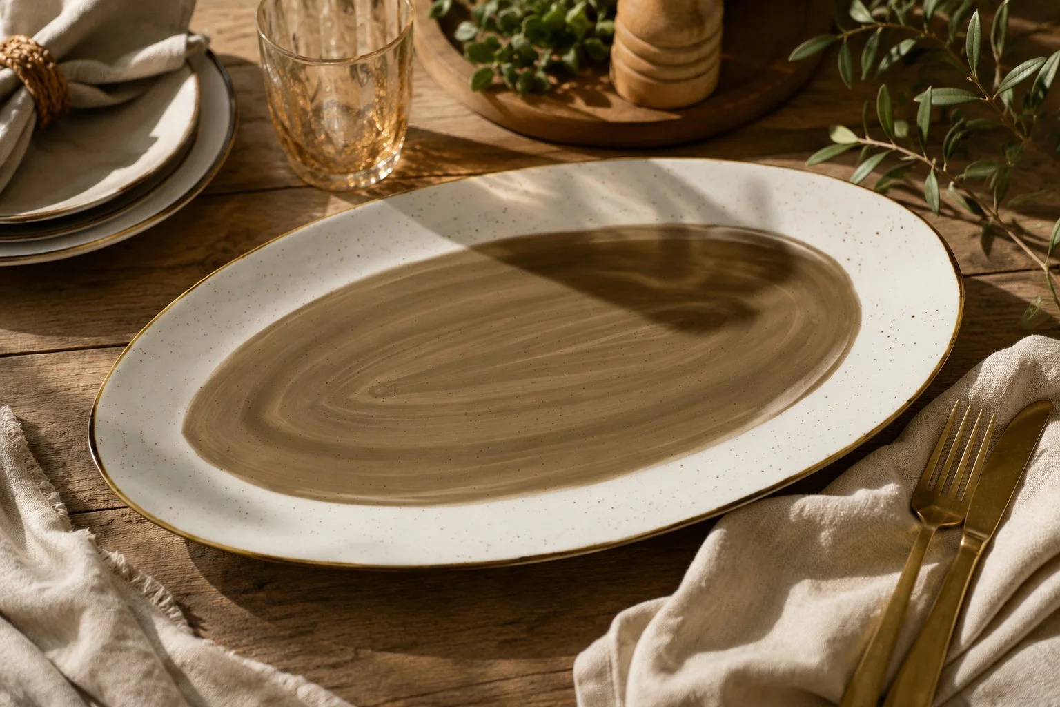 Φωτογραφία προϊόντος: HOME FASHION ACCESSORIES HFA Πιατέλα Οβάλ New Bone China Country Brown 32cm