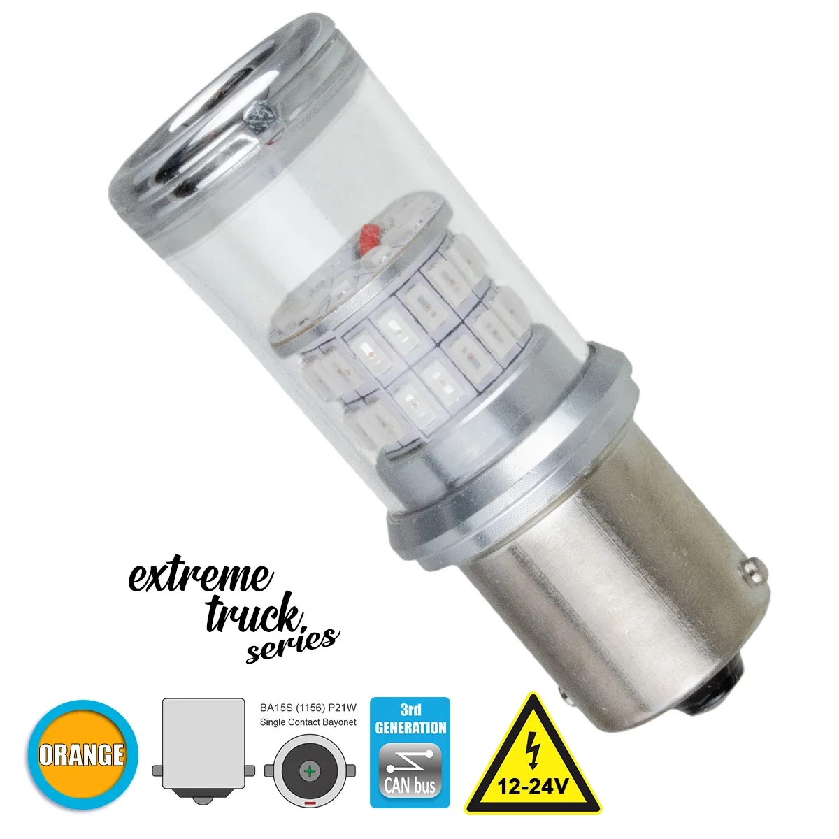 Φωτογραφία προϊόντος: GloboStar® 81226 Λάμπα 1156 - BA15S - P21W 3rd Generation Can-Bus Extreme Truck Series LED 48 SMD 4014 18W 2160lm 360° DC 12-24V IP20 Πορτοκαλί