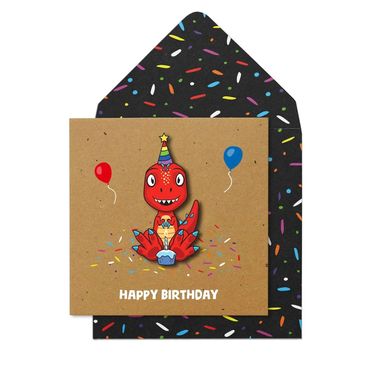 Φωτογραφία προϊόντος: TACHE ΕΥΧΕΤΗΡΙΑ ΚΑΡΤΑ "HAPPY BIRTHDAY" - ΚΟΚΚΙΝΟΣ ΔΕΙΝΟΣΑΥΡΟΣ, ΤΟΥΡΤΑ