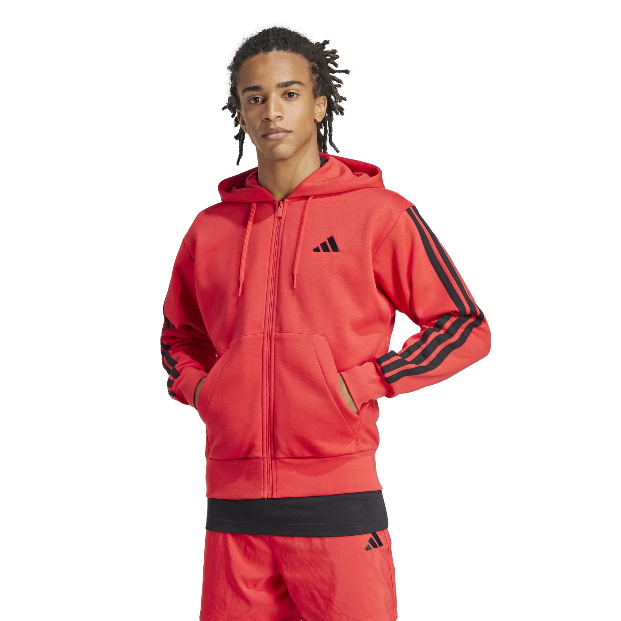 Φωτογραφία προϊόντος: Adidas Essentials 3-Stripes Fleece Hoodie JE6354 Κόκκινο