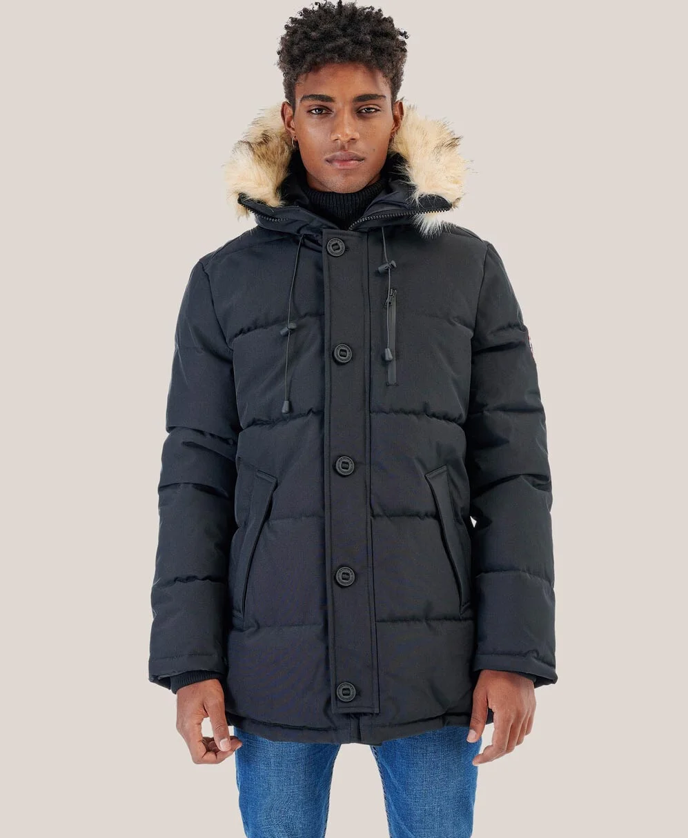 Φωτογραφία προϊόντος: Alcott Uomo (Italy) Μαύρο μπουφάν puffer jacket με γούνινη κουκούλα alcott italy
