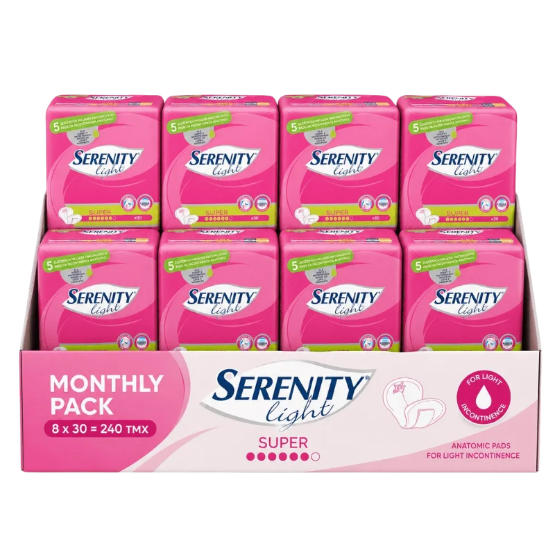 Φωτογραφία προϊόντος: Serenity Light Super Σερβιέτες Ακράτειας Monthly pack 240τμχ (8 πακ./κιβ.) 44cm