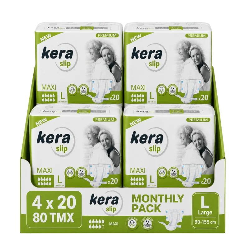 Φωτογραφία προϊόντος: Πανες ακρατειας Kera Slip Large Maxi Monthly Pack 80 τεμαχιων (4×20)