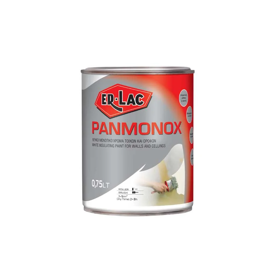 Φωτογραφία προϊόντος: ER-LAC PANMONOX Μονωτικό Χρώμα Διαλύτου Για Καπνιά και Λερωμένους Τοίχους ERLAC Λευκό Σατινέ 0,75 lt