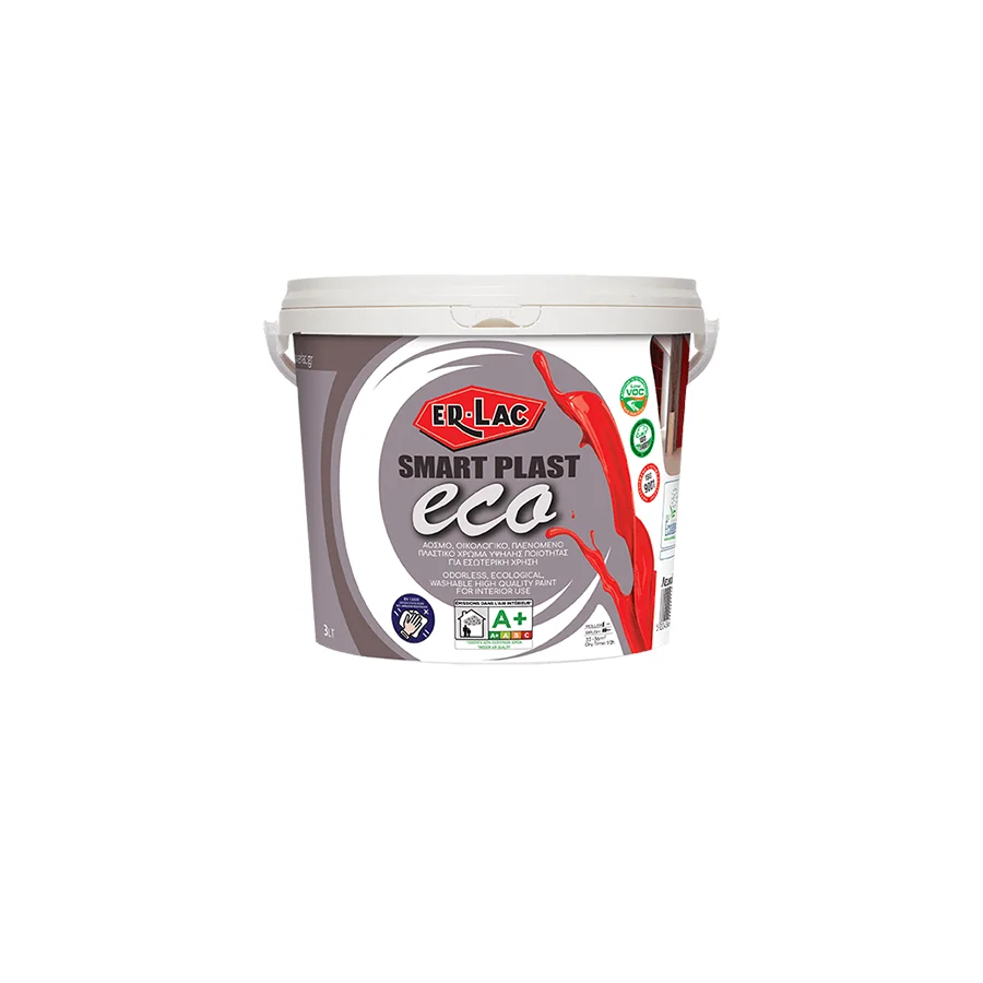 Φωτογραφία προϊόντος: Er-Lac SMART PLAST ECO Άοσμο οικολογικό Πλενόμενο Πλαστικό Χρώμα,Λευκό 9 lt