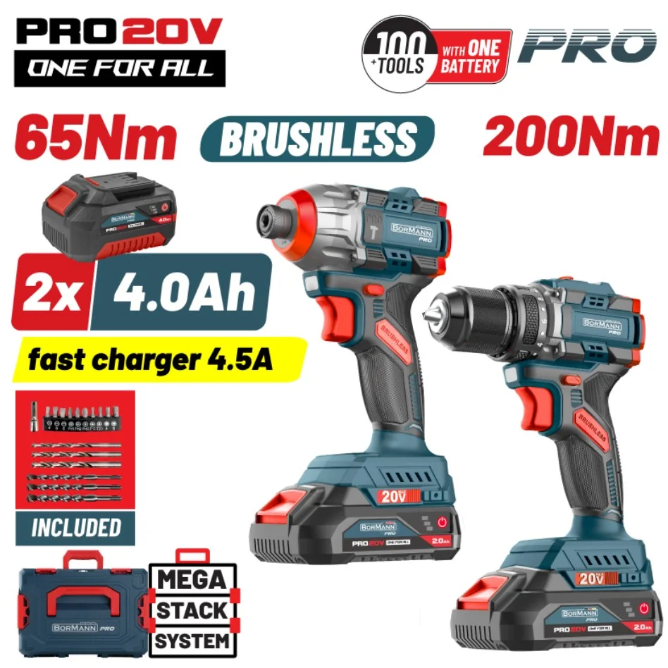 Φωτογραφία προϊόντος: Σετ Compact Brushless Κρουστικό Δραπαν/βιδο & Παλμικό Κατσαβίδι Brushless BORMANN Pro BBP5431X44T2CA