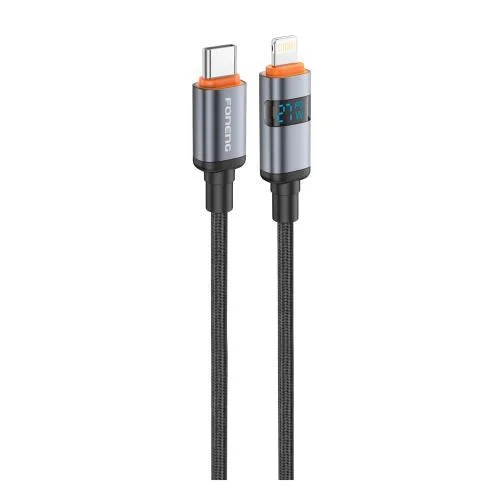 Φωτογραφία προϊόντος: Καλώδιο Σύνδεσης USB 2.0 Foneng X116 Power Display Aluminum Alloy Braided USB C σε Lightning PD 27W 1.2m Μαύρο N68727