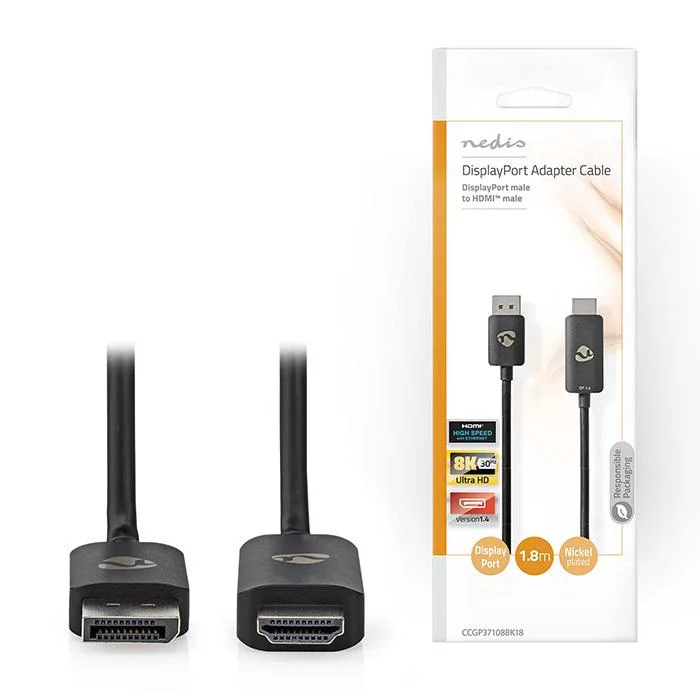 Φωτογραφία προϊόντος: NEDIS Καλώδιο DisplayPort αρσ. σε HDMI αρσ., 1.80m.