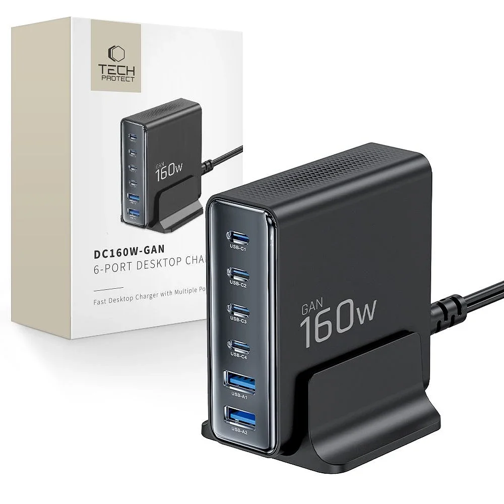 Φωτογραφία προϊόντος: Tech-Protect Βάση Φόρτισης DC160W-GaN με 4 Θύρες Type-C και 2 USB-A PD 160W / QC3.0 Black