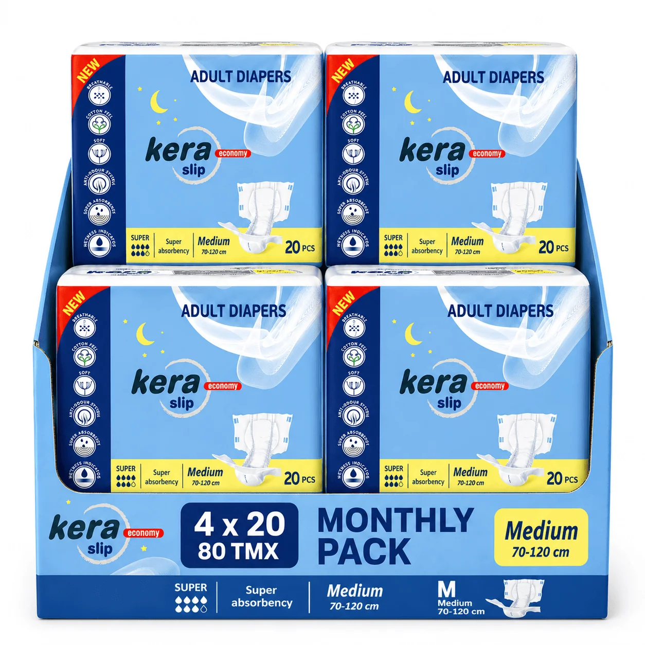 Φωτογραφία προϊόντος: Πανες ακρατειας Kera Slip Medium Super Monthly pack 80 τεμαχιων – συνδρομητικό πακέτο κάθε μήνα