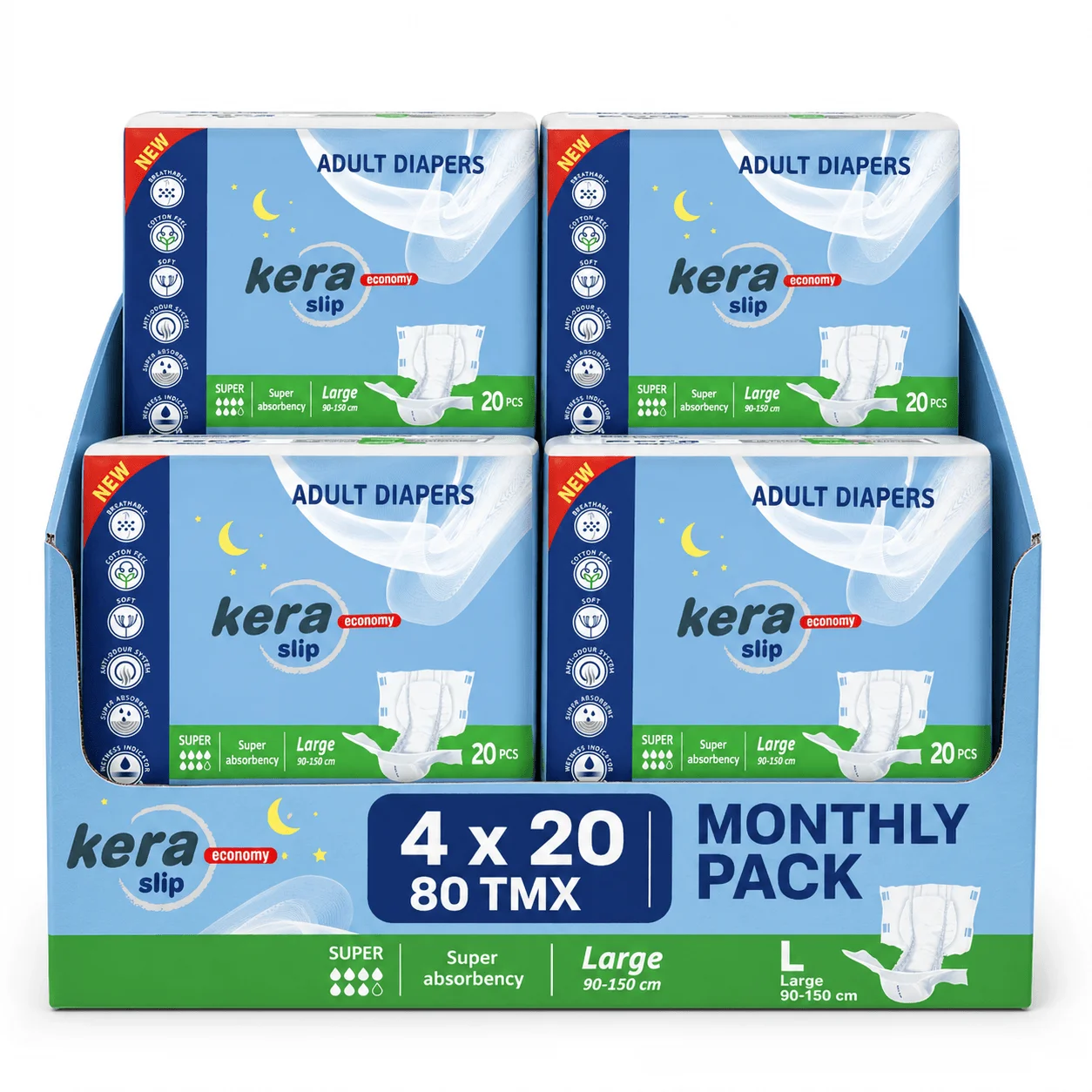 Φωτογραφία προϊόντος: Πανες ακρατειας Kera Slip Large Super Monthly pack 80 τεμαχιων