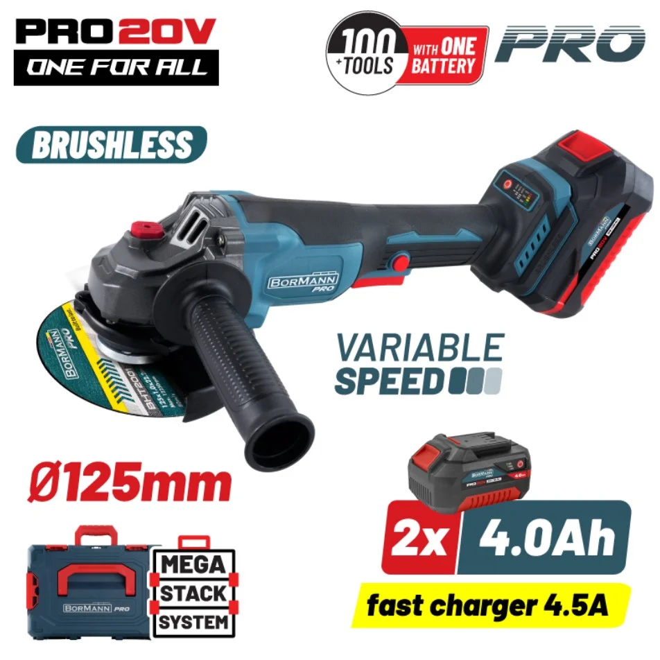 Φωτογραφία προϊόντος: Γωνιακός Τροχός Brushless Ρυθμιζόμενος BORMANN Pro BBP3651X44CA Με 2 Μπαταρίες 4Ah