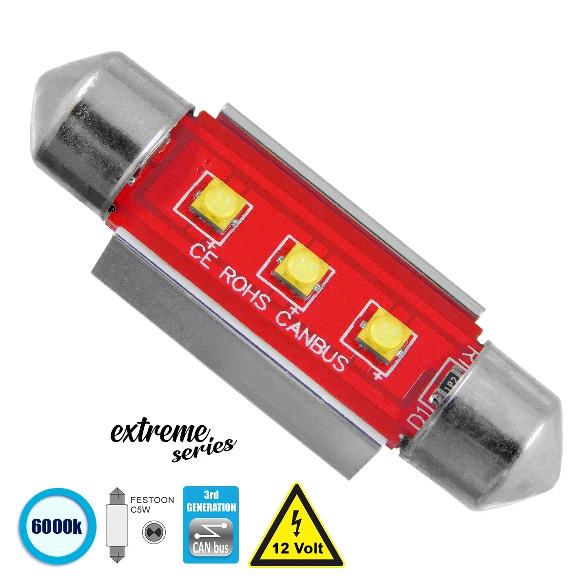 Φωτογραφία προϊόντος: GloboStar® 81326 Λάμπα Αυτοκίνητου 39mm FESTOON - C5W 3rd Gen CanBus Extreme Series LED 3 CREE XBD 7.5W 1058lm 120° DC 12V IP20 6000K