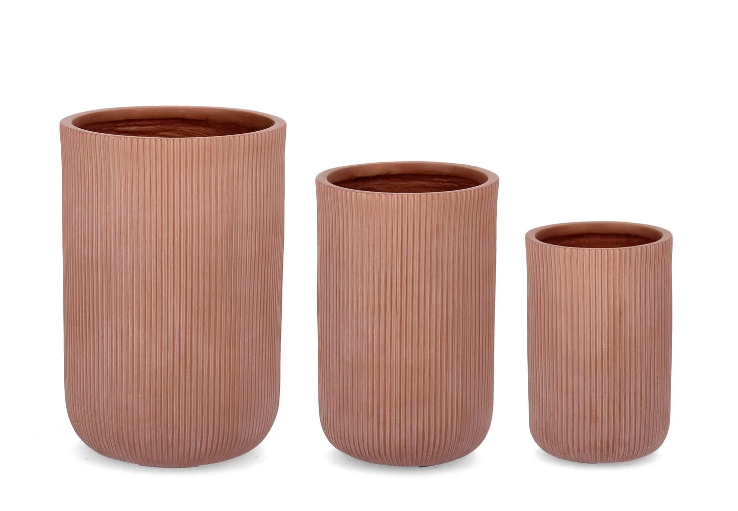 Φωτογραφία προϊόντος: Set Κασπό 3pcs "Ribbed" Terracotta Φ24,5x36,5cm Φ30,5x47,5cm Φ37,5x55,5cm (Bizzotto) (BZ-0790664)