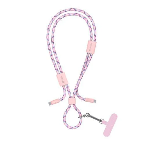Φωτογραφία προϊόντος: Καλώδιο Σύνδεσης USB 2.0 Woven Adjustable Lanyard Devia EC428 USB C σε USB C PD 60W 1.6m Cable Pro5 Ροζ N68600