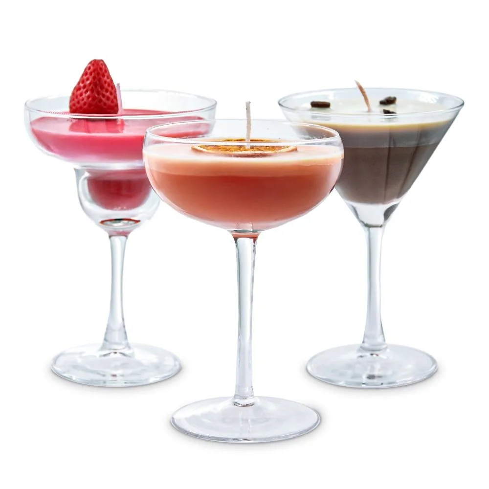 Φωτογραφία προϊόντος: OEM mm Cocktail Candle Set – Σετ 3 Αρωματικά Κεριά σε Σχήμα Κοκτέιλ (Pornstar Martini, Espresso Martini, Daiquiri)