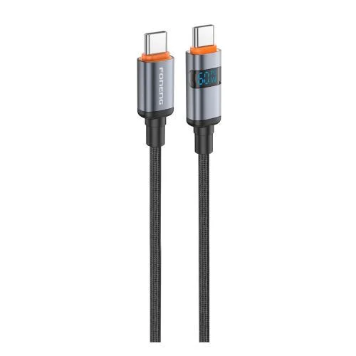 Φωτογραφία προϊόντος: Καλώδιο Σύνδεσης USB 2.0 Foneng X116 Power Display Aluminum Alloy Braided USB C σε USB C 60W 1.2m Μαύρο N68701