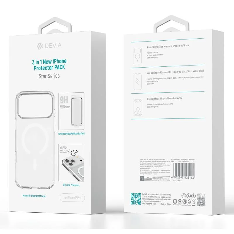 Φωτογραφία προϊόντος: Θήκη TPU & PC Shock Proof Devia Magnetic & Tempered Glass & Camera Cover Apple iPhone 17 Pro Star Pack Διάφανο N69939