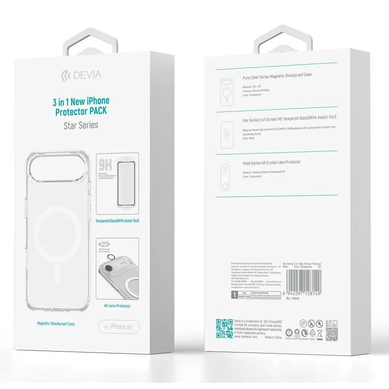 Φωτογραφία προϊόντος: Θήκη TPU & PC Shock Proof Devia Magnetic & Tempered Glass & Camera Cover Apple iPhone Air Star Pack Διάφανο N69938