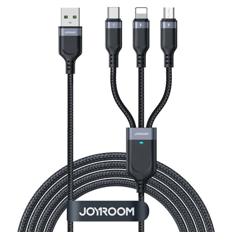 Φωτογραφία προϊόντος: Καλώδιο Σύνδεσης USB 2.0 3 σε 1 Joyroom Braided S-1T3018A18 USB A σε Micro USB & USB C & Lightning 10W 0.30m Μαύρο N69488