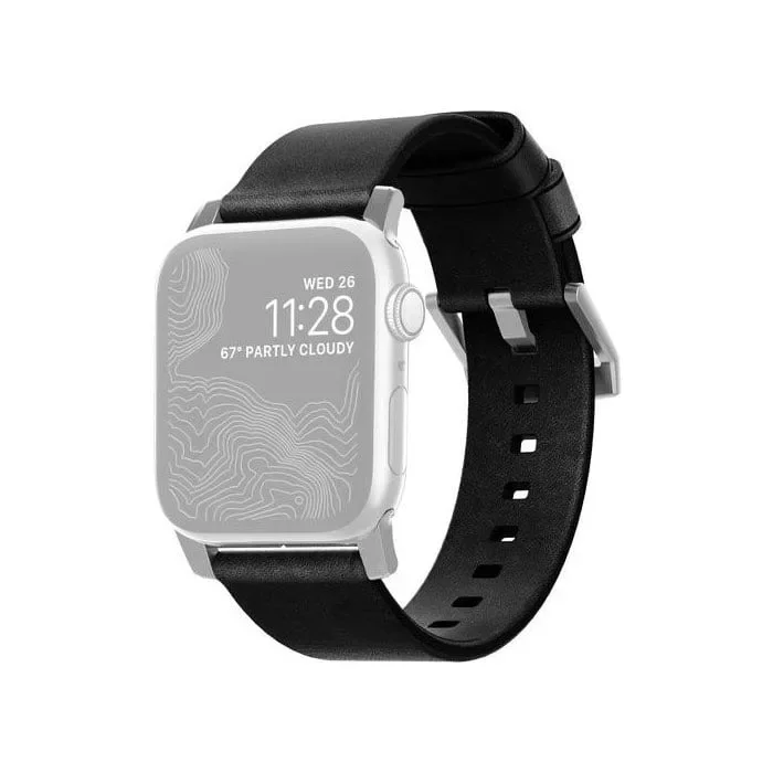 Φωτογραφία προϊόντος: GR Nomad Strap Modern Slim Leather Black Connector Silver 38mm/40mm/41mm έως 12 άτοκες δόσεις ή 24 δόσεις