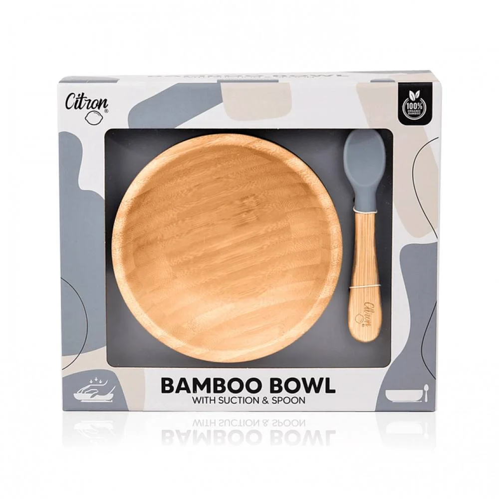 Φωτογραφία προϊόντος: Citron 73605 Bamboo Bowl With Suction And Spoon - Dusty Blue