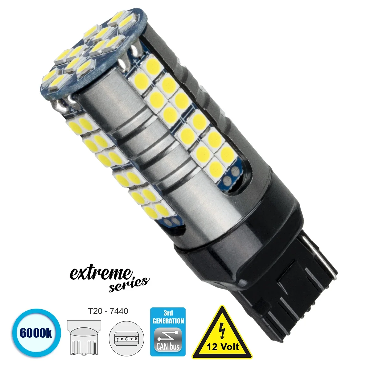 Φωτογραφία προϊόντος: GloboStar® 81161 Λάμπα Αυτοκίνητου T20 - 7440 - W21W 3rd Gen CanBus Extreme Series LED 66 SMD 3030 15W 2250lm 360° DC 12V IP20 6000K