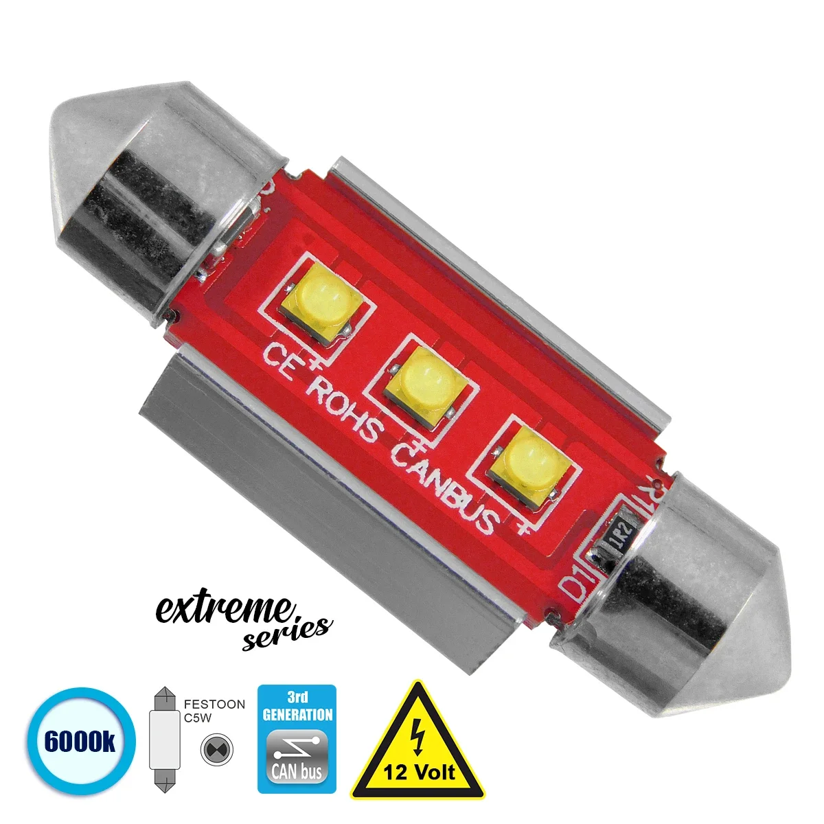 Φωτογραφία προϊόντος: GloboStar® 81325 Λάμπα Αυτοκίνητου 36mm FESTOON - C5W 3rd Gen CanBus Extreme Series LED 3 CREE XBD 7.5W 1058lm 120° DC 12V IP20 6000K