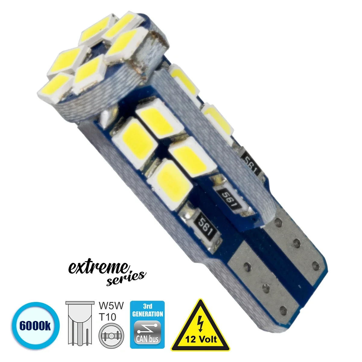 Φωτογραφία προϊόντος: GloboStar® 81103 Λάμπα Αυτοκίνητου T10 W5W 3rd Gen CanBus Extreme Series LED 22 SMD 2835 4W 600lm 360° DC 12V IP20 6000K