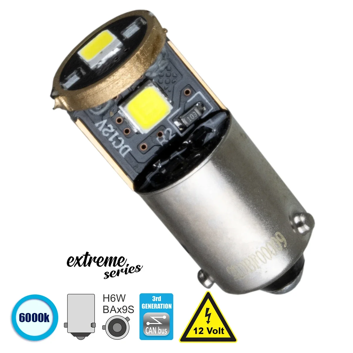 Φωτογραφία προϊόντος: GloboStar® 81296 Λάμπα Αυτοκίνητου BAx9S - H6W 3rd Generation Can-Bus Extreme Series LED 3 SMD 3030 3W 450lm 360° DC 12V IP20 Ψυχρό Λευκό 6000K