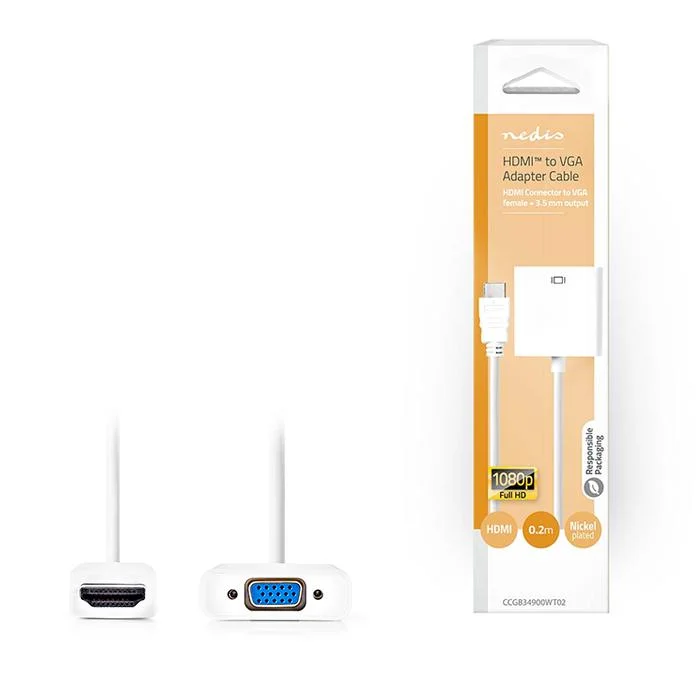 Φωτογραφία προϊόντος: NEDIS Μετατροπέας HDMI σε VGA και 3,5mm jack για ήχο, με καλώδιο 0.20m σε λευκό χρώμα.