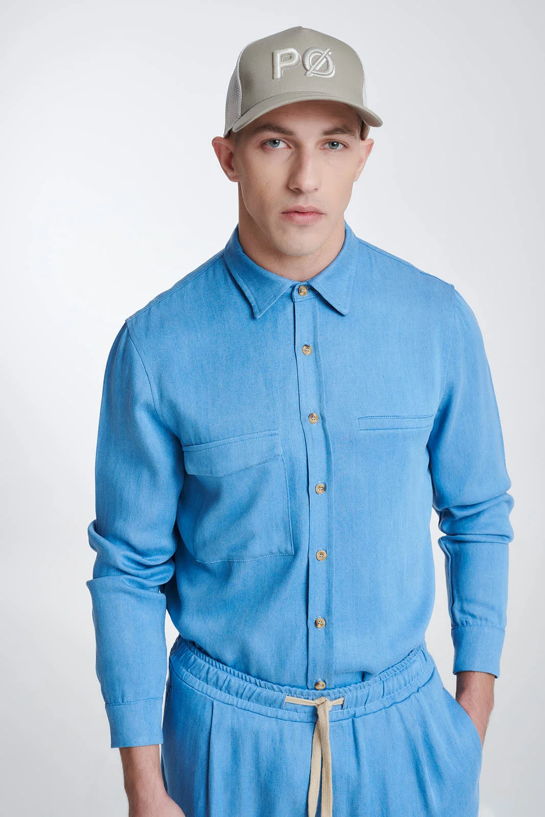 Φωτογραφία προϊόντος: P/COC P-1624 Light Blue Denim Jeans πουκάμισο με τσέπη και καταπληκτικά κουμπιά