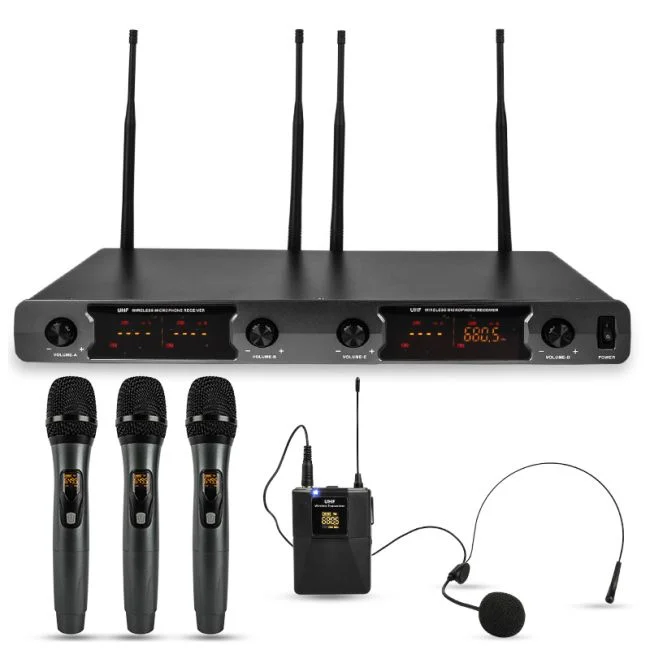 Φωτογραφία προϊόντος: NN WMIC4 wireless microphone 3x handheld mic + headset transmitter bodypack sound system UHF 648.5-690 MHz