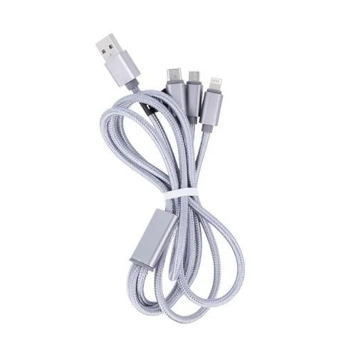 Φωτογραφία προϊόντος: Καλώδιο Σύνδεσης USB 2.0 Maxlife Braided 3 σε 1 USB A σε Micro USB & USB C & Lightning 10W 1m Γκρι N61429