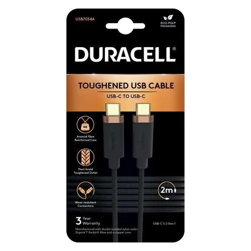 Φωτογραφία προϊόντος: Καλώδιο Σύνδεσης USB 3.2 Duracell Braided Kevlar USB C σε USB C 63W 2m Μαύρο N64757