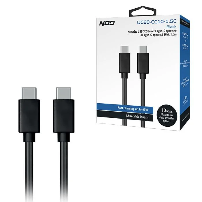 Φωτογραφία προϊόντος: NOD Καλώδιο USB 3.2 Gen2x1 Τype-C αρσενικό σε Τype-C αρσενικό 60W, 1.5m