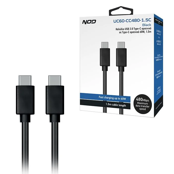 Φωτογραφία προϊόντος: NOD Καλώδιο USB 2.0 Τype-C αρσενικό σε Τype-C αρσενικό 60W, 1.5m