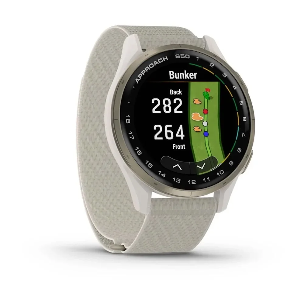 Φωτογραφία προϊόντος: GR Garmin Approach S50 Cream Gold Aluminum Bezel with Ivory ComfortFit Nylon Band έως 12 άτοκες δόσεις ή 24 δόσεις