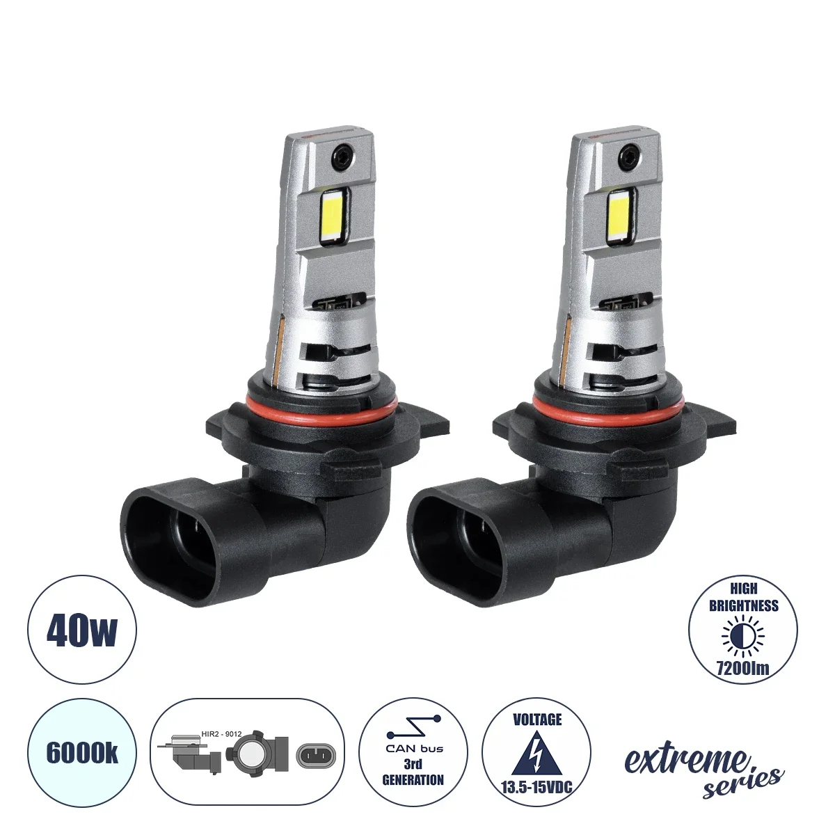 Φωτογραφία προϊόντος: GloboStar® 85657 7S HIR2 9012 KIT Βασικού Φωτισμού Αυτοκινήτου & Μοτοσυκλέτας 3rd Generation Can-Bus Extreme Series LED 7035 SMD 40W 7200lm DC 13.5-15V Αδιάβροχο IP68 Ψυχρό Λευ