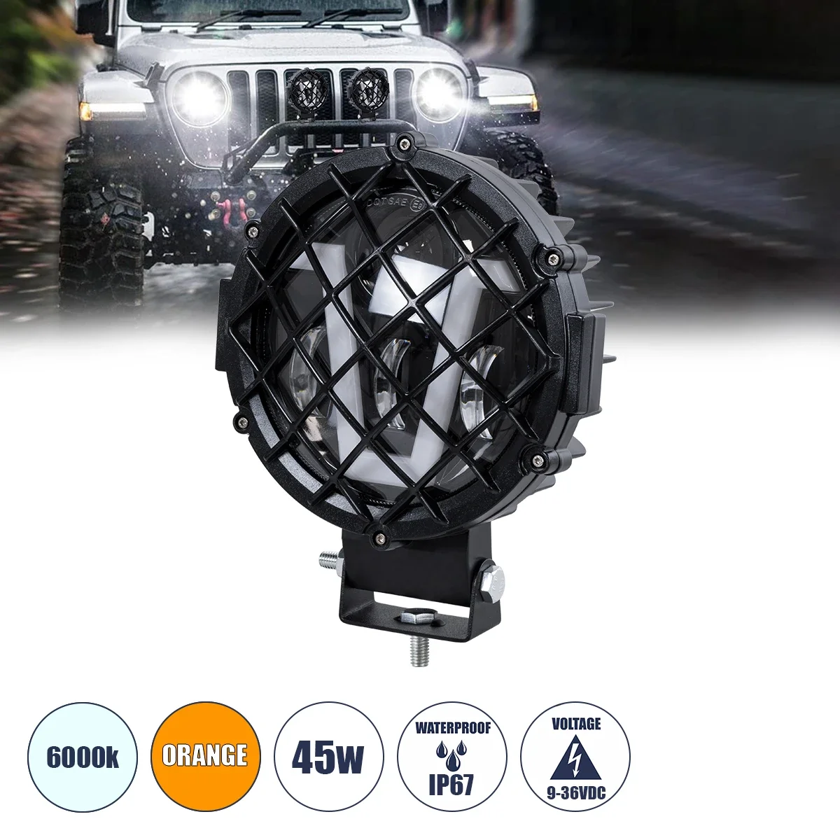 Φωτογραφία προϊόντος: GloboStar® 85439 - Φώτα εργασίας για οχήματα και JEEP με V Light DRL & φλας LED High Power 45W DC 9-36V αδιάβροχo IP67 πορτοκαλί & ψυχρό λευκό 6000K