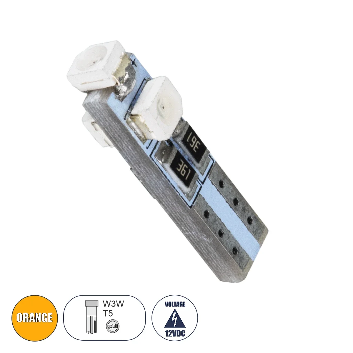 Φωτογραφία προϊόντος: GloboStar® 81034 Λάμπα αυτοκινήτου LED T5 3xSMD1210 0.48W 18lm 360° DC 12-16V IP20 Φ0.6 x Υ2cm πορτοκαλί