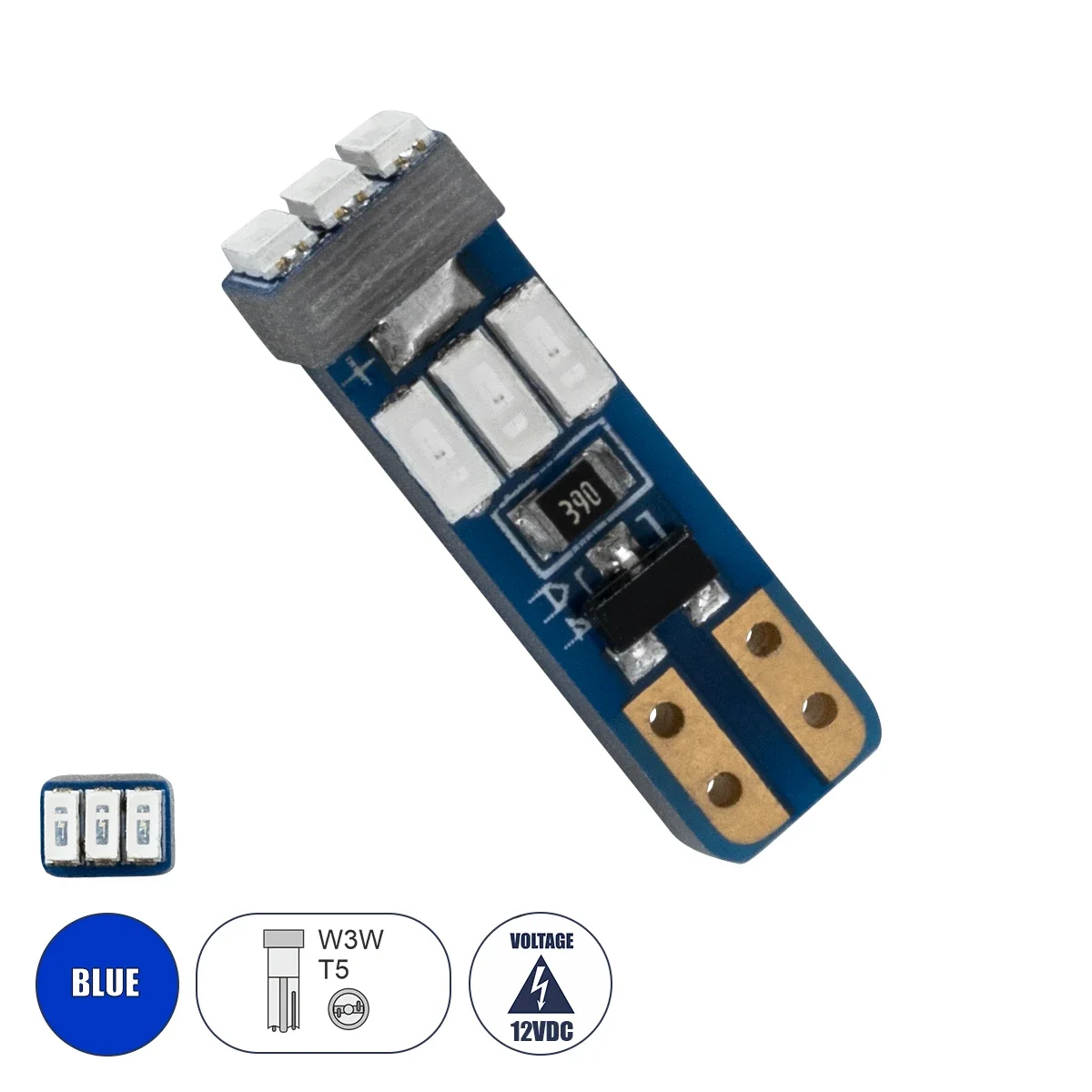 Φωτογραφία προϊόντος: GloboStar® 81471 Λάμπα Αυτοκινήτου LED T5 9xSMD3014 0.25W 25lm 360° DC 12-16V IP20 Μ0.5 x Π0.4 x Υ1.8cm Μπλε