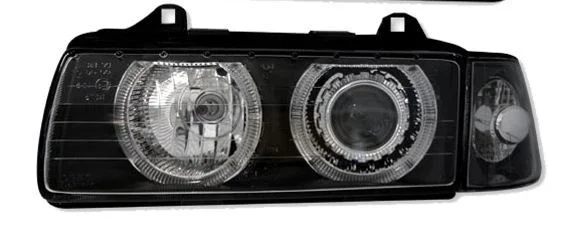 Φωτογραφία προϊόντος: OEM Φανάρια εμπρός angel eyes για Bmw E36 (1991-2000) 4d sedan - μαύρα , χωρίς λάμπες (Η7) - σετ 2τμχ.