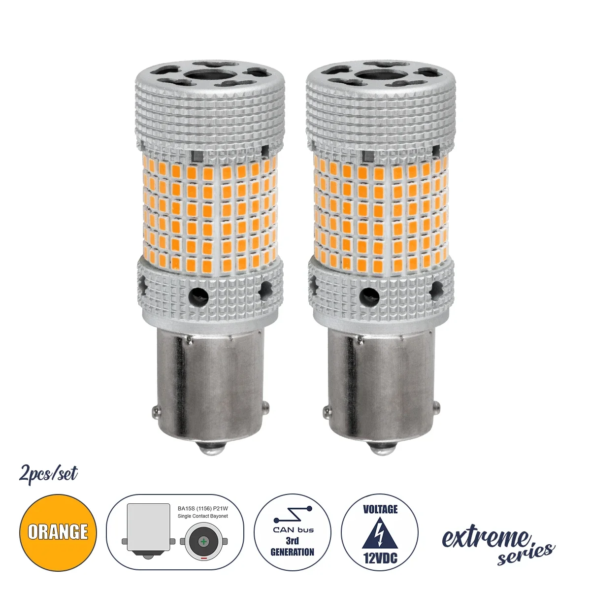 Φωτογραφία προϊόντος: GloboStar® 81477-B Λάμπες Αυτοκινήτου LED 1156 - BA15S - P21W 3rd Generation Can-Bus Extreme Series 150xSMD2016 28W 2240lm 360° DC 12-16V IP20 Φ2.1 x Υ5.5cm Πορτοκαλί - Σετ 2 Τεμαχ