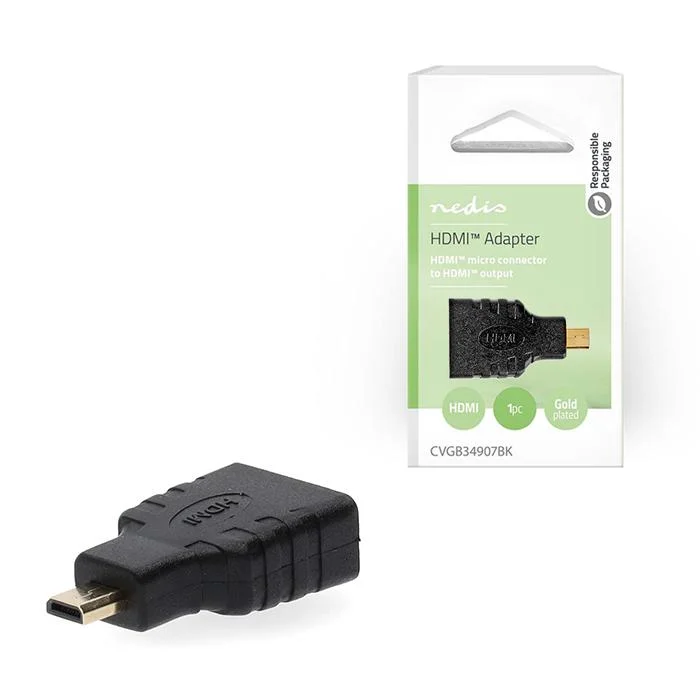 Φωτογραφία προϊόντος: NEDIS Αντάπτορας High Speed HDMI with Ethernet, HDMI micro αρσ. - HDMI θηλ., με επίχρυσες επαφές.